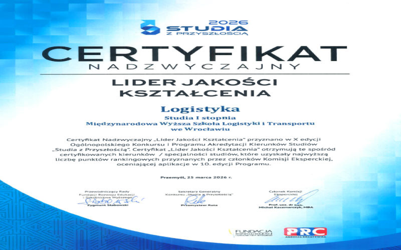 НАВЧАННЯ З ПЕРСПЕКТИВОЮ – СЕРТИФІКАТ АКРЕДИТАЦІЇ ЗА СПЕЦІАЛЬНІСТЮ «ЛОГІСТИКА»